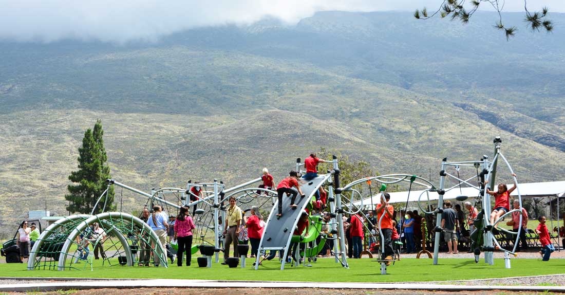 Multiple level play structures for kids of all ages at a park in Hawaii, designed by Highwire