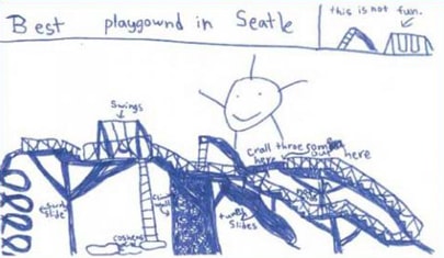 Playground design from a child for the Seattle Center Play Area executed by Highwire