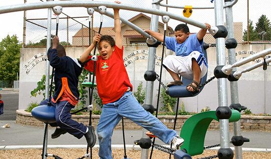 Rope climber and swings on school playground