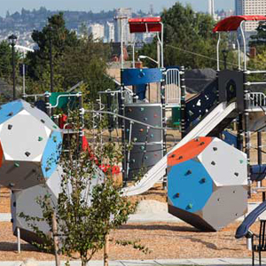 Modern giant play blocks and towers at park