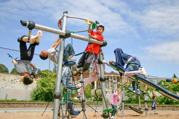 playground climbing, sliding and swinging