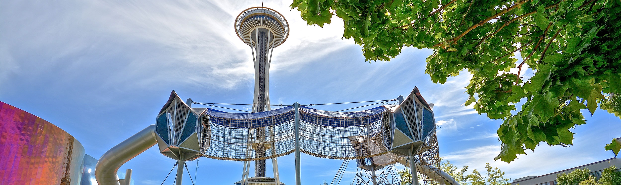 Seattle Center Play area with climbing structure and skywalk